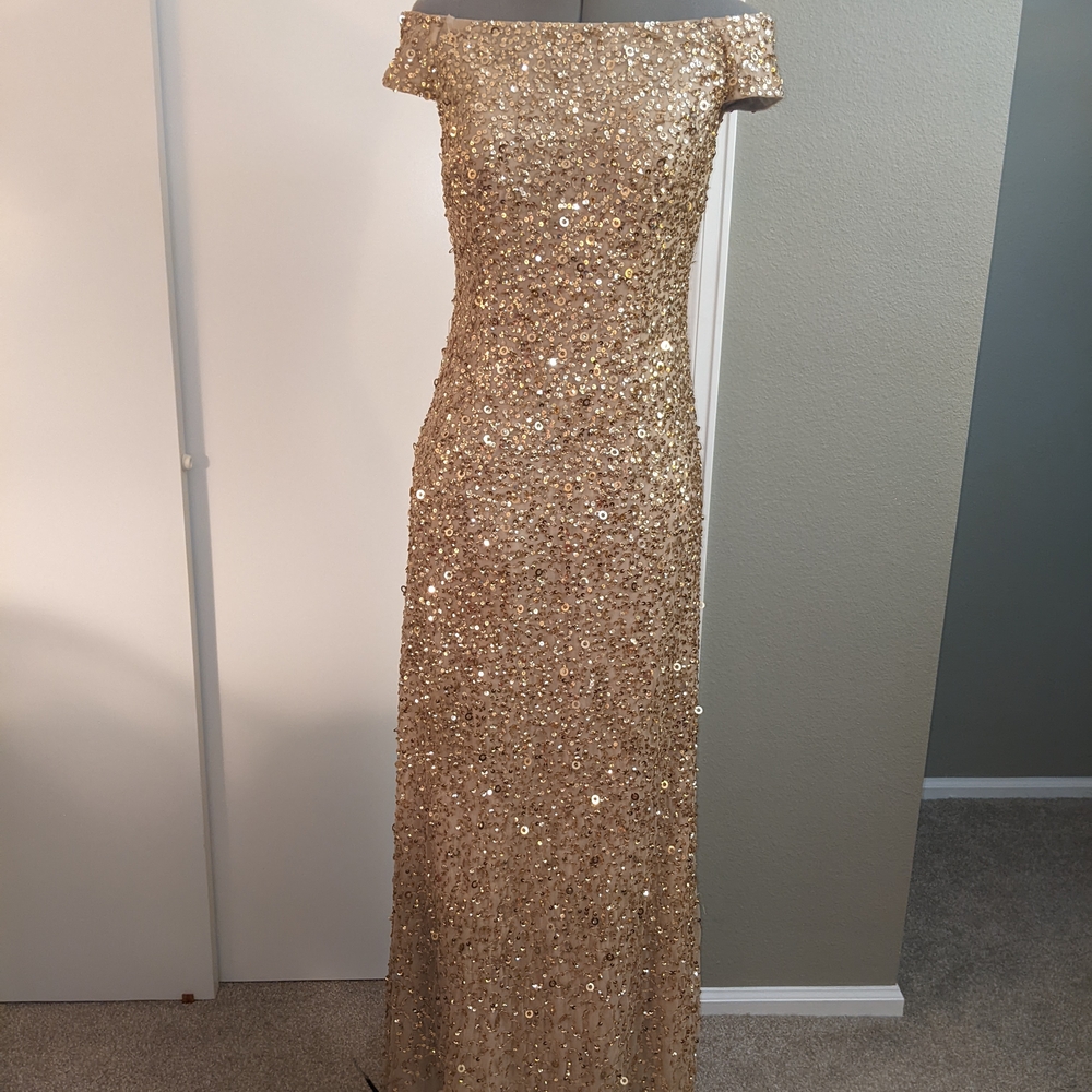 Adrianna Papell Strapless Gold Sequin Gown